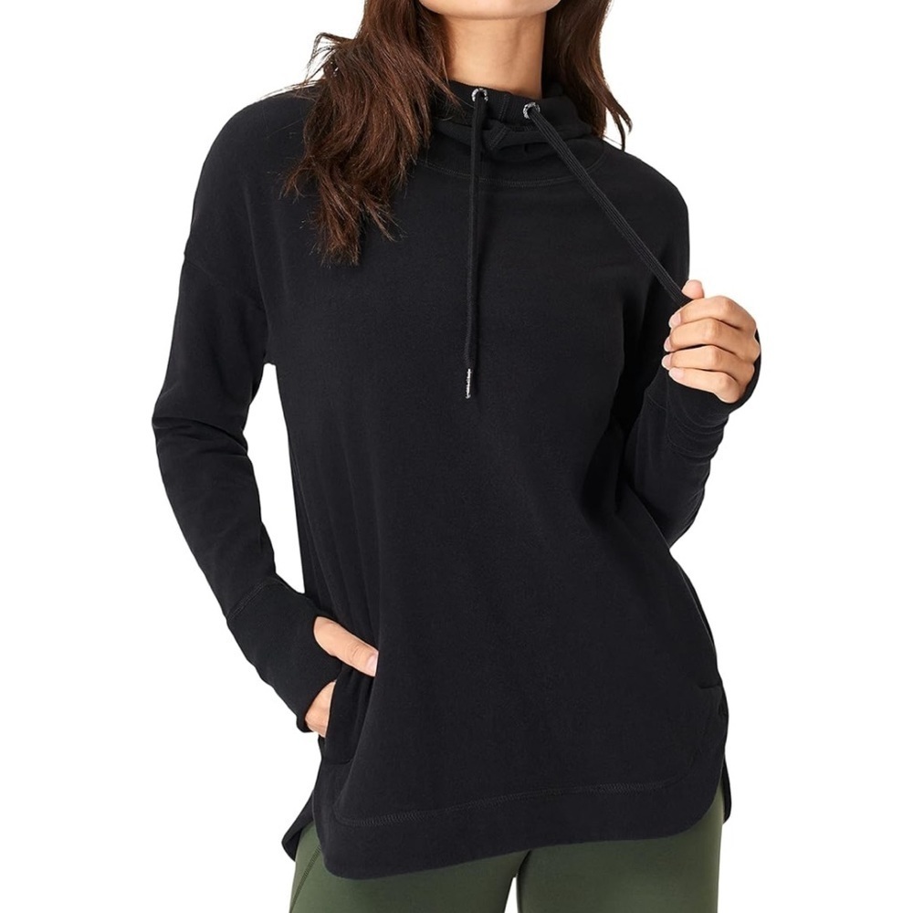 SWEATY BETTY Womens Sustainable Escape Luxe Fleece Hoodie Black Size L / XL